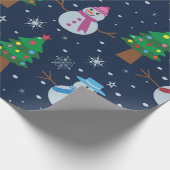 Cute Snowman-patroon met kerstbomen Cadeaupapier (Hoek)
