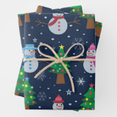Cute Snowman-patroon met kerstbomen Inpakpapier Vel (In situ)