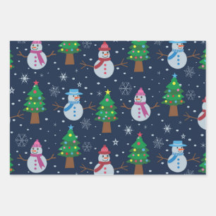 Cute Snowman-patroon met kerstbomen Inpakpapier Vel