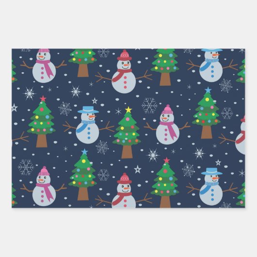 Cute Snowman-patroon met kerstbomen Inpakpapier Vel (Voorkant)