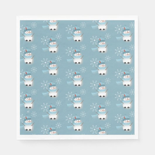 Cute Snowman Pattern Blue Holiday Paper Napkins Servet (Voorkant)