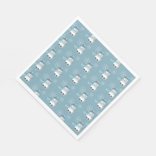 Cute Snowman Pattern Blue Holiday Paper Napkins Servet (Hoek)