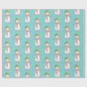Cute Snowman Pattern Kerstmis Cadeaupapier (Vlak)