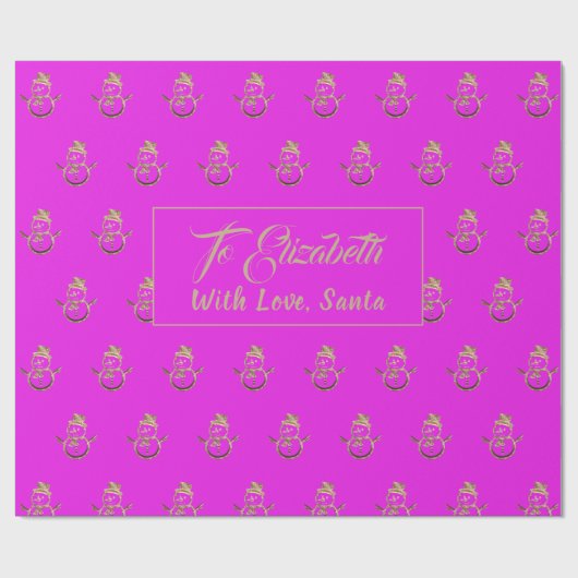 Cute Snowman Pattern Pink and Gold Kerstmis Cadeaupapier (Vlak)
