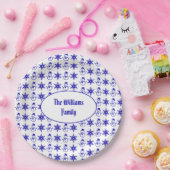 Cute Snowman Pattern Snowflakes Blue Kerstmis Papieren Bordje (Feest)