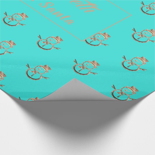 Cute Snowman Pattern Turquoise and Gold Kerstmis Cadeaupapier (Hoek)