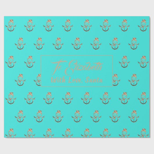 Cute Snowman Pattern Turquoise and Gold Kerstmis Cadeaupapier (Vlak)