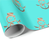 Cute Snowman Pattern Turquoise and Gold Kerstmis Cadeaupapier (Rol Hoek)