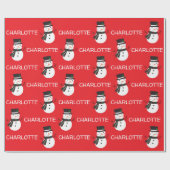 Cute Snowman Personalized Name Christmas Cadeaupapier (Vlak)