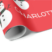 Cute Snowman Personalized Name Christmas Cadeaupapier (Rol Hoek)