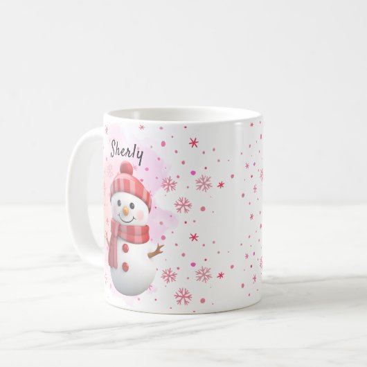 Cute Snowman Personalized Name Christmas Koffiemok (Voorkant links)