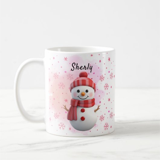 Cute Snowman Personalized Name Christmas Koffiemok (Links)