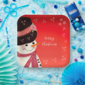 Cute Snowman Personalized Square Papieren Bordje (Feest)