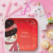 Cute Snowman Personalized Square Papieren Bordje (Feest)
