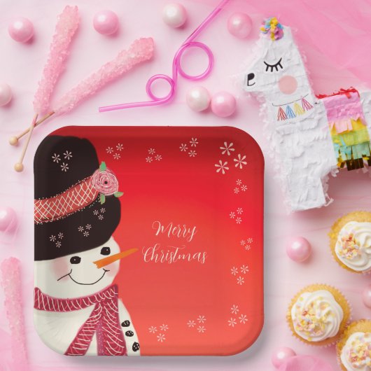Cute Snowman Personalized Square Papieren Bordje (Feest)