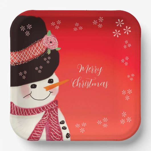 Cute Snowman Personalized Square Papieren Bordje (Voorkant)