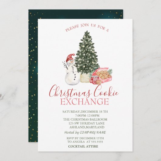 Cute Snowman, Pine Tree, Cookies Kaart (Voorkant / Achterkant)