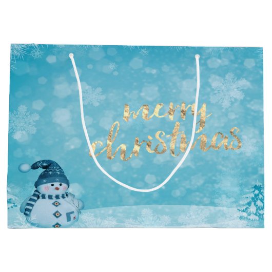 Cute Snowman Pine Tree Holiday Groot Cadeauzakje (Achterkant)