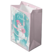 Cute Snowman Pink en Mint Kerstmis Medium Cadeauzakje (Voorkant Gekanteld)