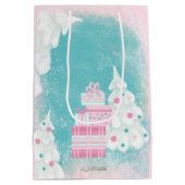 Cute Snowman Pink en Mint Kerstmis Medium Cadeauzakje (Achterkant)