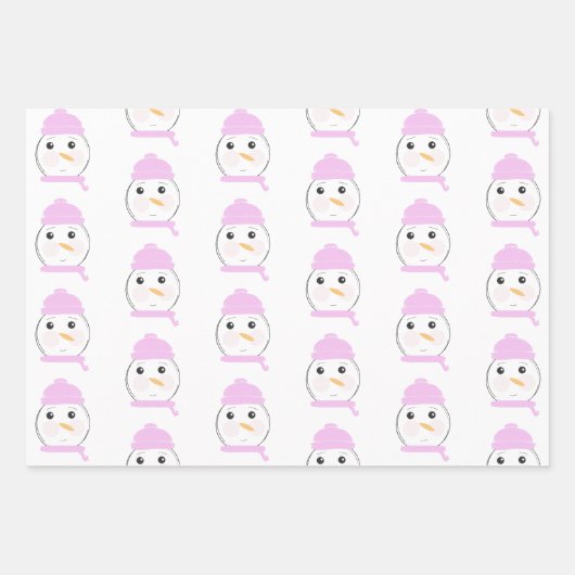 Cute Snowman Pink-kerstfeest Inpakpapier Vel (Voorkant 2)