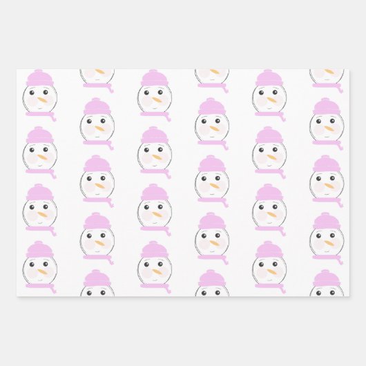 Cute Snowman Pink-kerstfeest Inpakpapier Vel (Voorkant)