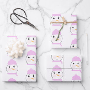 Cute Snowman Pink-kerstfeest Inpakpapier Vel