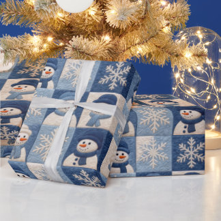 Cute Snowman Quilt Christmas Holiday Cadeaupapier