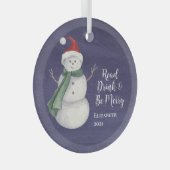 Cute Snowman Reading Book Club Monogrammed Glas Ornament (Voorkant Rechts)