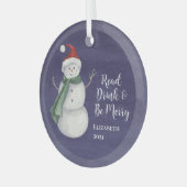 Cute Snowman Reading Book Club Monogrammed Glas Ornament (Voorkant links)