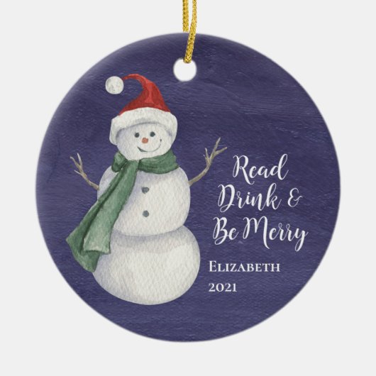 Cute Snowman Reading Book Club Monogrammed Keramisch Ornament (Voorkant)