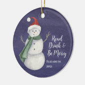 Cute Snowman Reading Book Club Monogrammed Keramisch Ornament (Links)