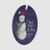 Cute Snowman Reading Book Club Monogrammed Ornament (voorkant)