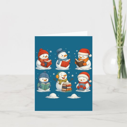 Cute Snowman Reading Books Christmas Winter Book L Kaart (Voorkant)