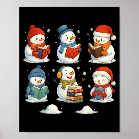 Cute Snowman Reading Books Christmas Winter Book L Poster (Voorkant)