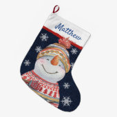 Cute Snowman Red Green Sweater Pet Snowflakes Name Grote Kerstsok (Voorkant (Hangend))