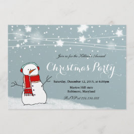 Cute Snowman Red Scarf Snow Stars kerstfeest Kaart