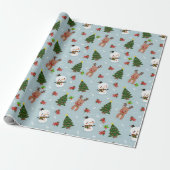 Cute Snowman, Reindeer & Christmas Tree Wrapping Cadeaupapier (Uitgerold)