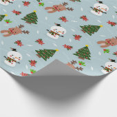 Cute Snowman, Reindeer & Christmas Tree Wrapping Cadeaupapier (Hoek)