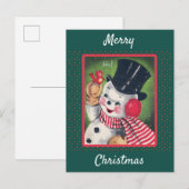Cute  Snowman Retro Kerstmis Briefkaart (Voorkant / Achterkant)