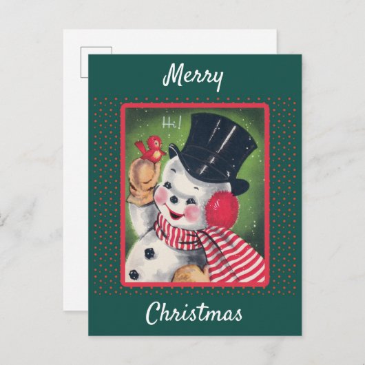Cute  Snowman Retro Kerstmis Briefkaart (Voorkant / Achterkant)