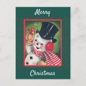 Cute  Snowman Retro Kerstmis Briefkaart (Voorkant)
