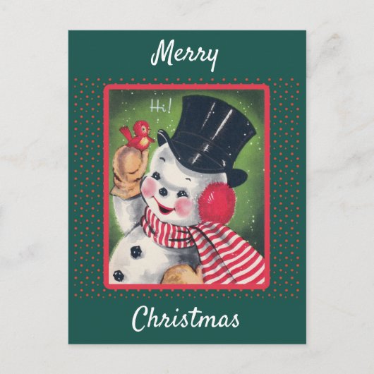 Cute  Snowman Retro Kerstmis Briefkaart (Voorkant)