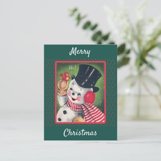 Cute  Snowman Retro Kerstmis Briefkaart (Staand voorkant)