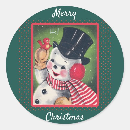 Cute  Snowman Retro Kerstmis Ronde Sticker (Voorkant)
