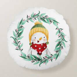 Cute Snowman Round Pillow Rond Kussen
