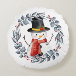 Cute Snowman Round Pillow Rond Kussen