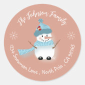 Cute Snowman Salmon Roze kerstenvelop Ronde Sticker (Voorkant)