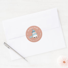 Cute Snowman Salmon Roze kerstenvelop Ronde Sticker