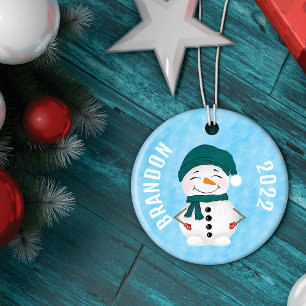 Cute Snowman Scarf Pet Kerstmis Keramisch Ornament